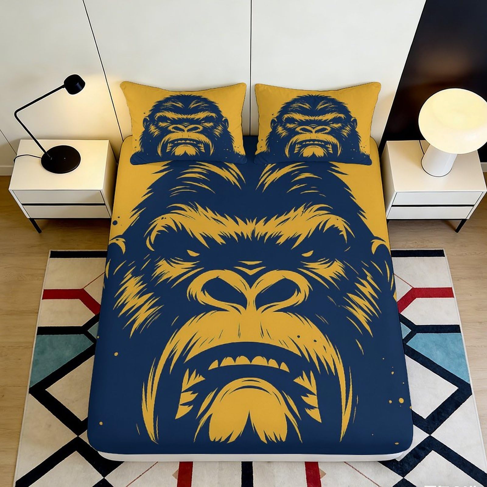 Jqzkxnhpbr Style-10 3D Printed Gorilla Art Fitted Sheet Microfiber Breathable Graphic Face Mattress Cover For Bedroom Dorm Decor 90X200x25cm