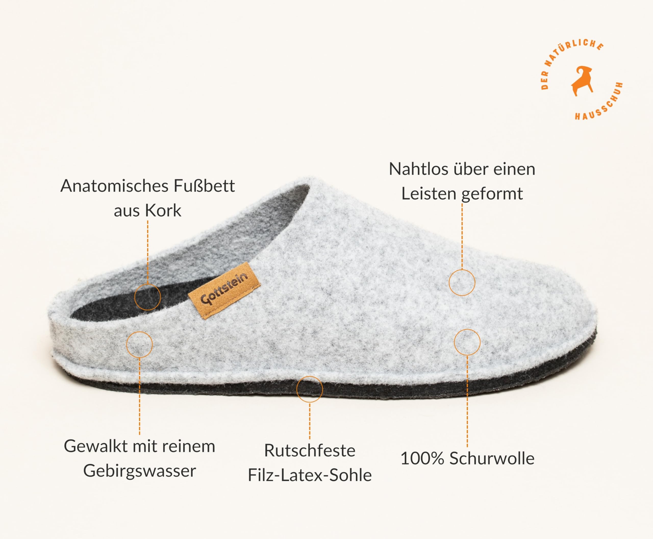 Gottstein Classic CO Pantuflas de fieltro de lana para hombre y mujer – con plantilla anatómica – Fieltro sin costuras para mayor comodidad – Fabricado en el Tirol