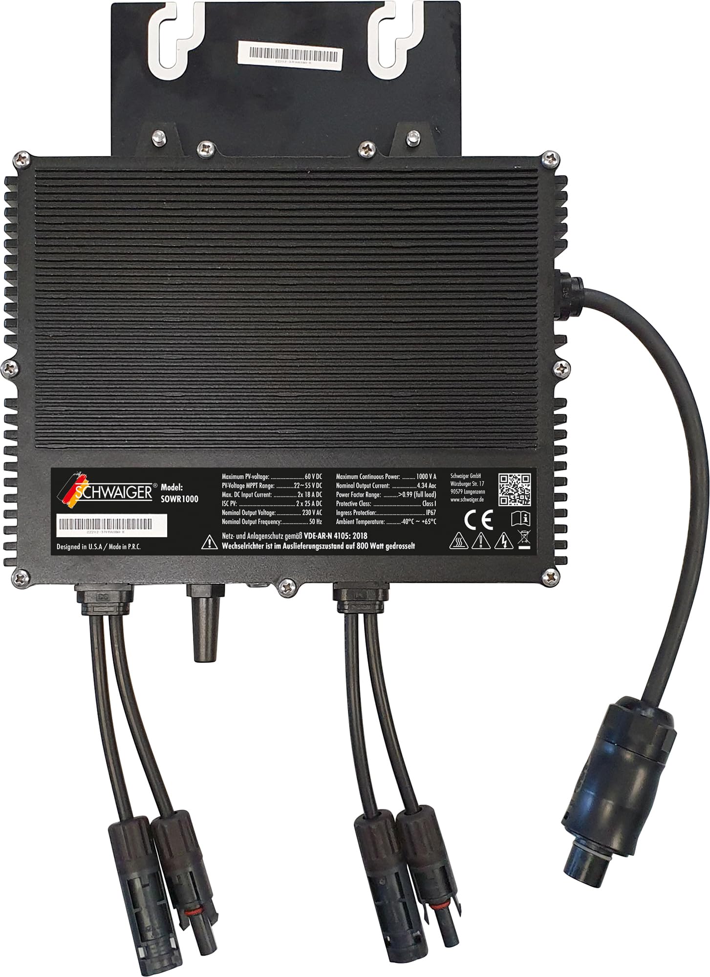 SCHWAIGER Inversor de 1000 W I para centrales eléctricas de balcón y sistemas solares I para convertir corriente continua a corriente alterna I convertidor de voltaje para fotovoltaica I controlable