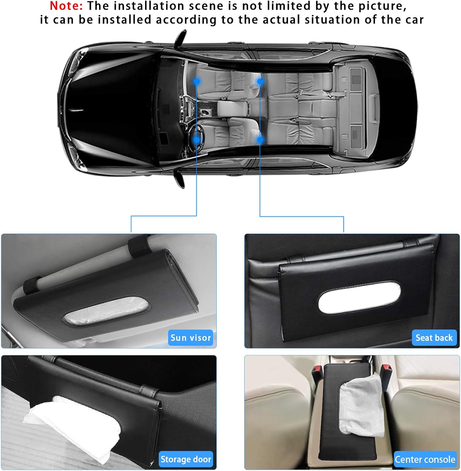Eiqer 2 Pcs Car Tissue Holder, Visor Tissue Holder Car Tissue Holder for Car PU Leather Tissue Box Holder for Car Sun Visor & Seat Back