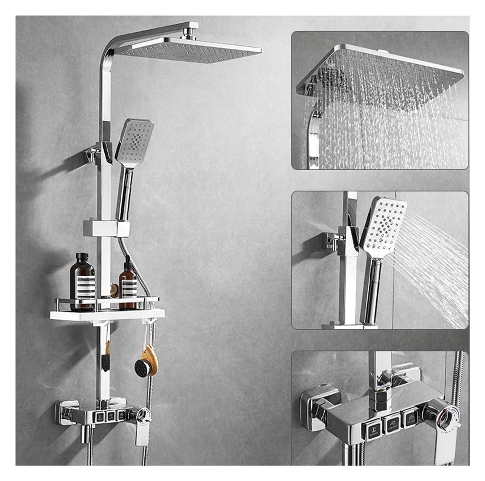 Set Doccia Digitale Cromato Rubinetto Bagno Miscelatore Caldo Freddo Pioggia Montaggio a Parete Kit Completo Rubinetto Vasca Vasca Argento Bidet di Lusso(Thermostatic)
