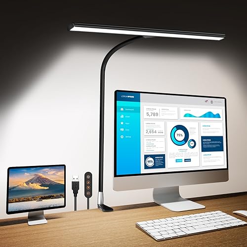 Lámparas LED de escritorio para oficina en casa, lámparas de escritorio de cuello de cisne con abrazadera, 30 modos de iluminación ajustables, luz