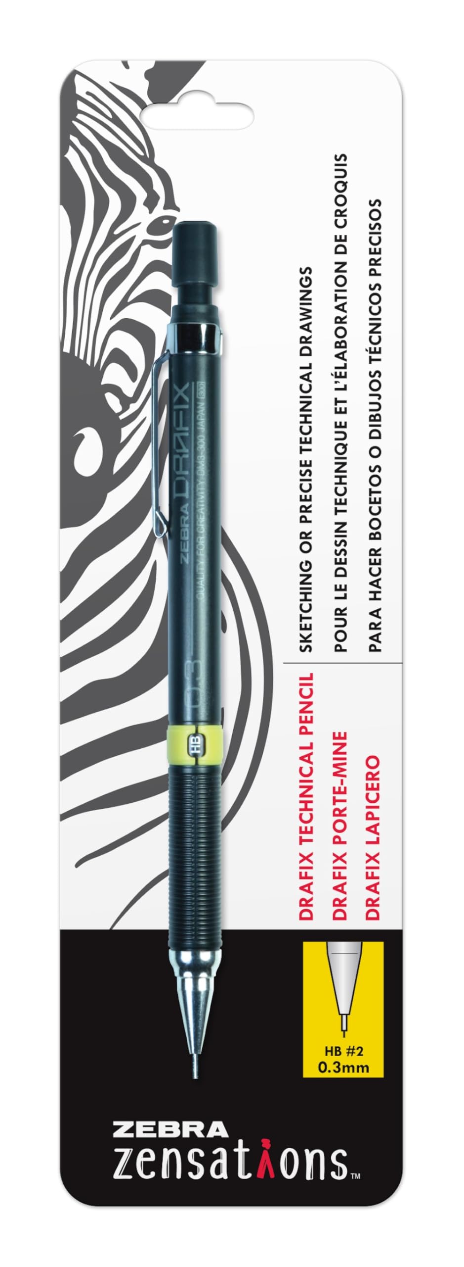 Zebra Pen, DRAFIX Technical Pencil, 0.3mm Extra Fine Point, Sleek Black Barrel with Adjustable Lead Grade Indicator, Knurled Grip for Comfort and