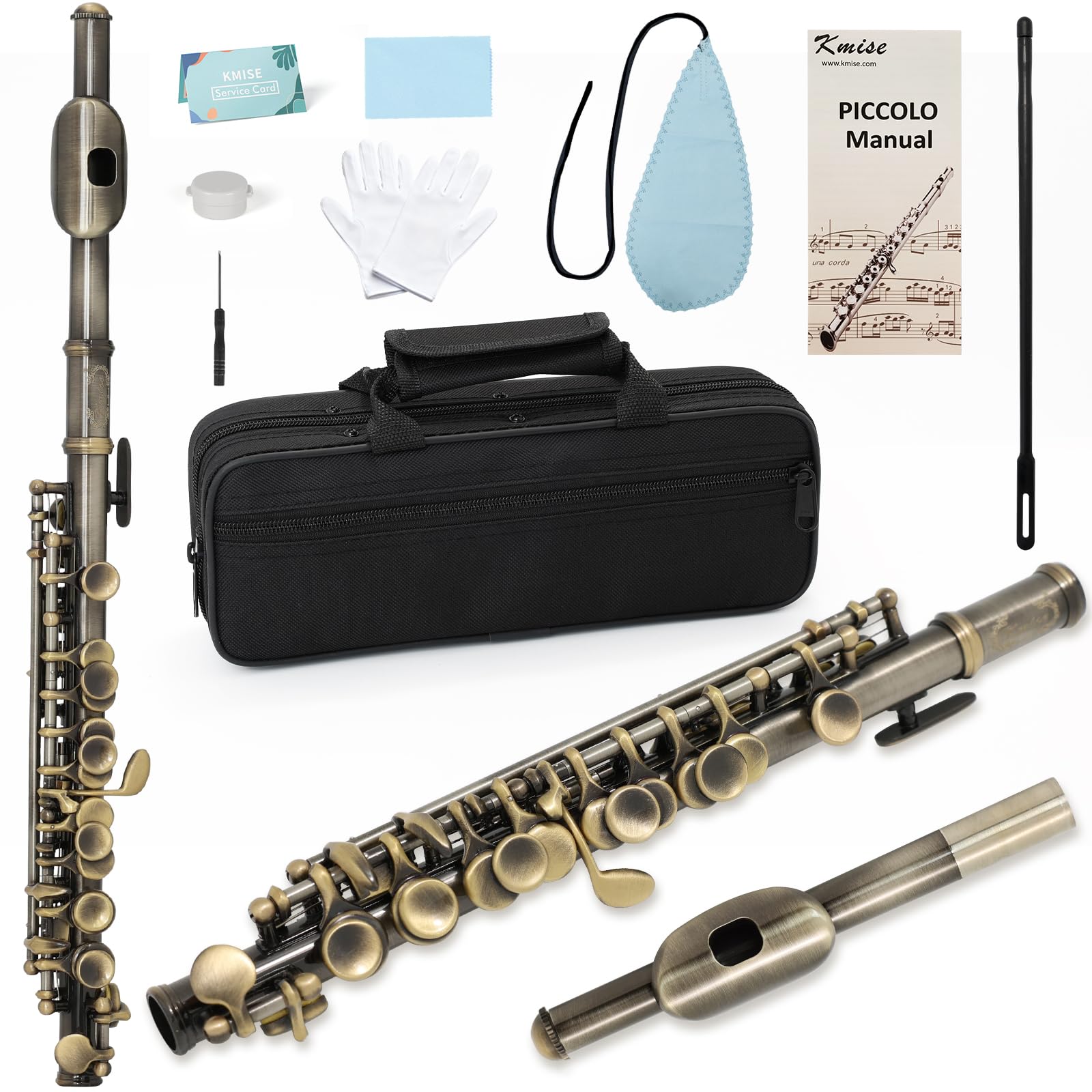 Kmise Foro Chiuso C Piccolo, Corpo Professionale Nichel Argento con Finitura Bronzo, Include Gig Bag, Manuale e Kit di Pulizia per Principianti e Bande scolastiche (Bronzo)