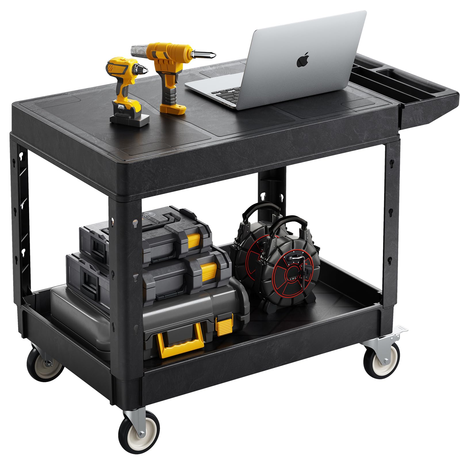 VEVOR Carrello Portaoggetti in Plastica Resistente a Due Ripiani con Ruote Girevoli a 360° Carrello di Servizio da 940 x 645 mm Capacità di Carico di 250 kg Adatto per Magazzino, Garage, Pulizia