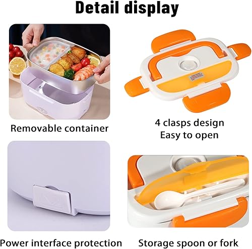 Miniatura 11 de Lonchera eléctrica 2 en 1, calentador de alimentos 12 V, 24 V, 110 V, calentador de alimentos portátil para automóvil y hogar, caja Bento térmica