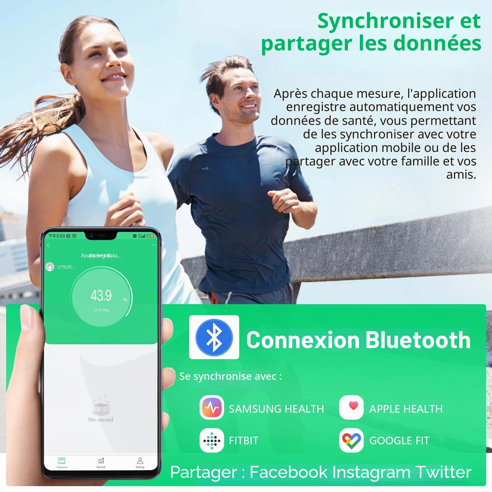 Échelle de graisse corporelle, Pèse-personne 8 électrodes & capteurs de main, digital pour graisse corporelle BMI & masse musculaire, analyse 25 données corporelles jusqu’à 180 kg/400 lbs
