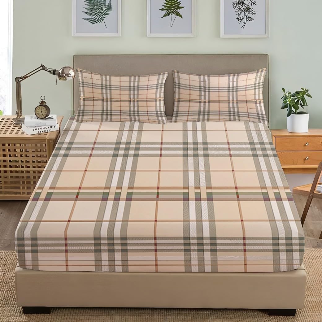 Drap Housse 200x200cm Beige Bande Élastique Réglable 2 Personnes Lit