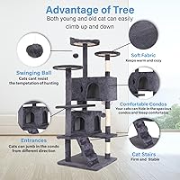 Vista 3 de FDW Torre de árbol para gatos de 54 pulgadas Ceniciento Centro de actividades de interior de varios niveles con postes rascadores de sisal