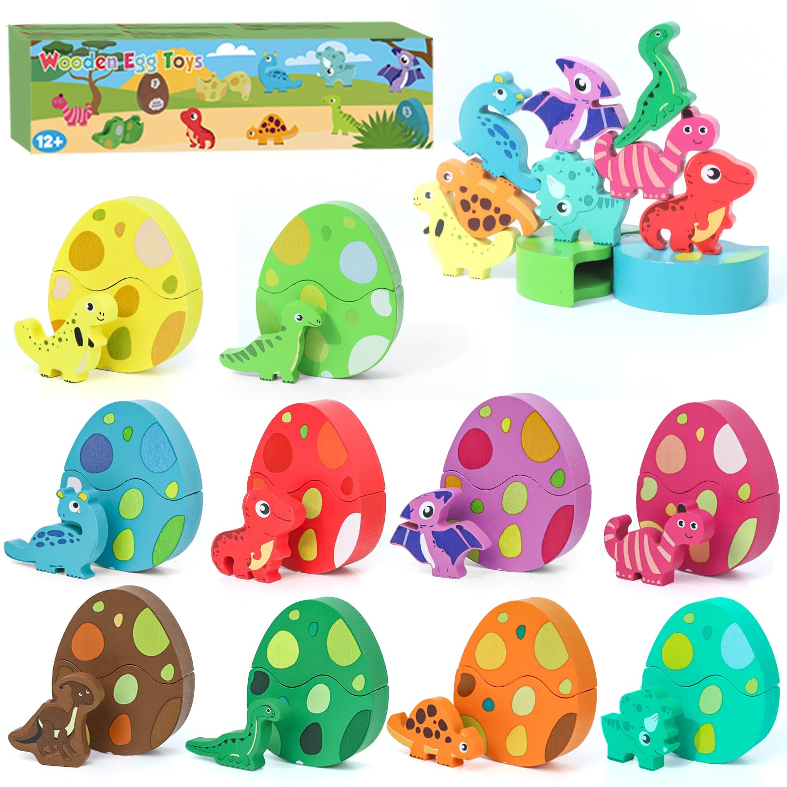 LZDMY Montessori Spielzeug ab 1 Jahr, Baby Holzspielzeug Dino Eier Motorikspielzeug, Steckspiel Holzpuzzle Montessori Eier Sortierspiel Kinder Spielzeug Geburtstag Ostern Geschenk Mädchen & Junge