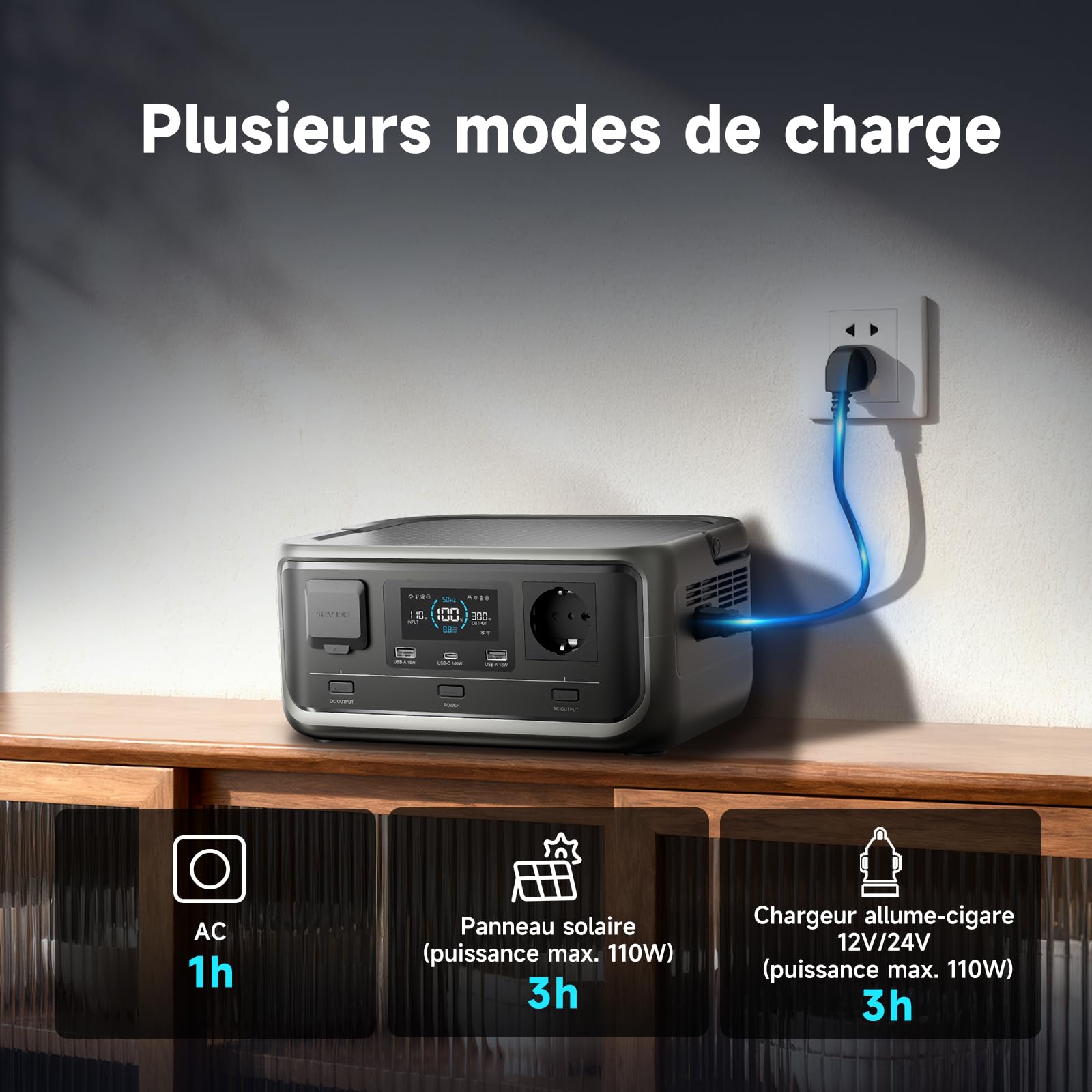 ALLPOWERS P300 Station électrique Portable: 256Wh LFP avec Fonction UPS, Chargement Rapide, 1 x 300W(crête 600W) Groupe electrogene Silencieux. générateur Solaire pour Camping, Jardin, fête