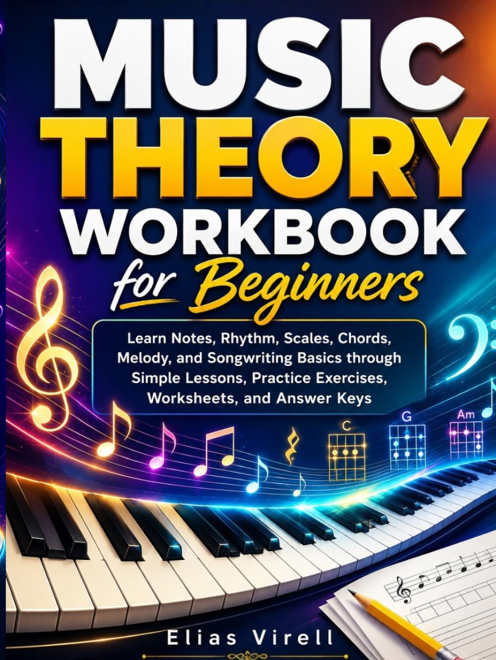 Music Theory Workbook for Beginners: Learn Notes, Rhythm, Scales, Chords, and Songwriting Basics through Simple Lessons, Practice Exercises, Worksheet and Answer Keys.