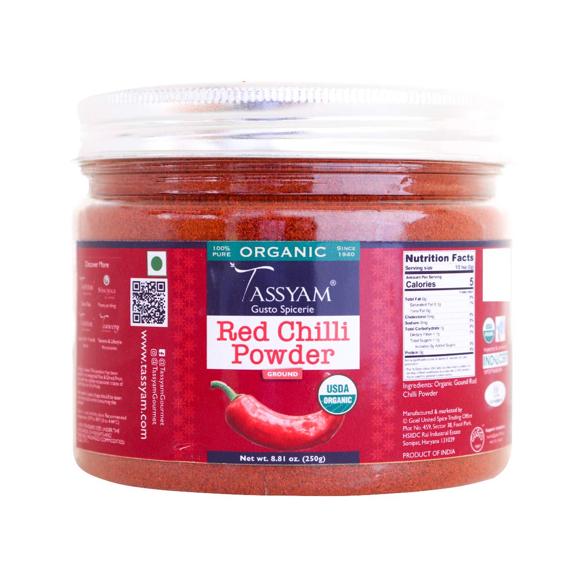Tassyam Certified 100% Organic Red Chilli Powder 250g (B093WRHYQ1) Amazon Price History, Amazon Price Tracker