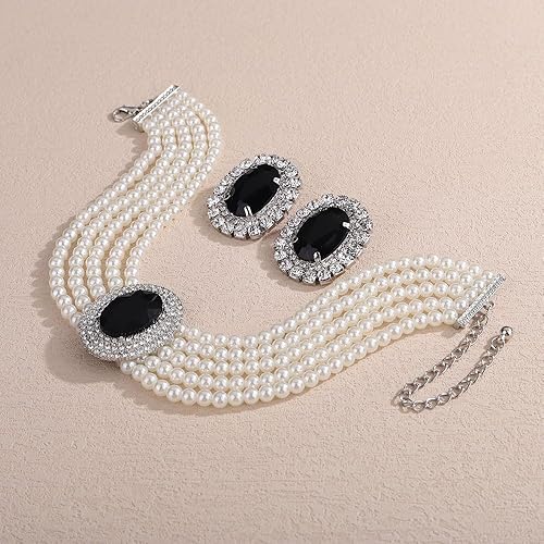 Miniatura 5 de Missgrace Juego de gargantillas de perlas de imitación de los años 20 para mujer, estilo vintage, bohemio, negro, estilo bohemio, con perlas de