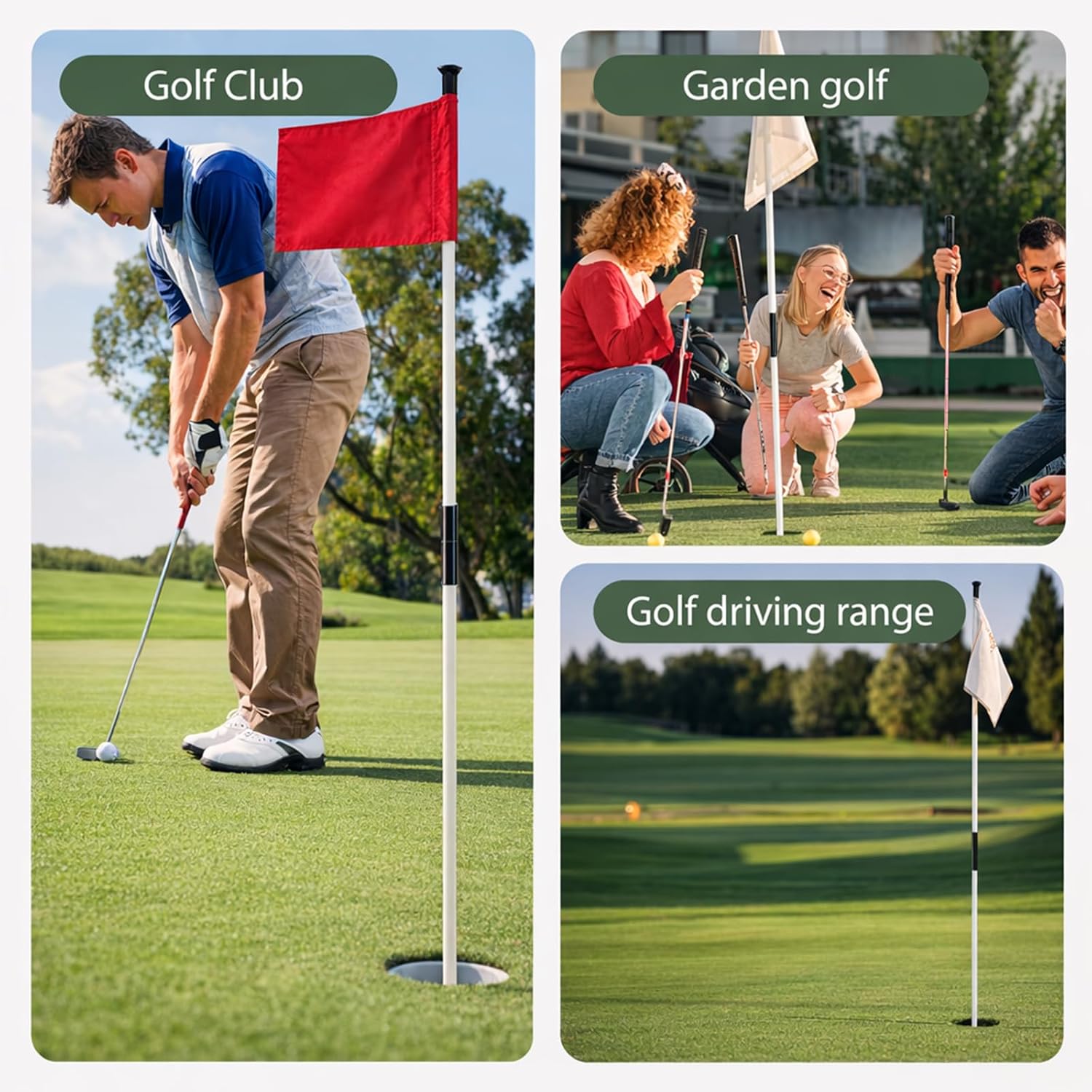 Golf Flagstick with Ball Retrieval Base - Portable Putting Green Flag Stick for Yard, Practice Green, Club, Driving Range, 3FT Height, 5 Pcs