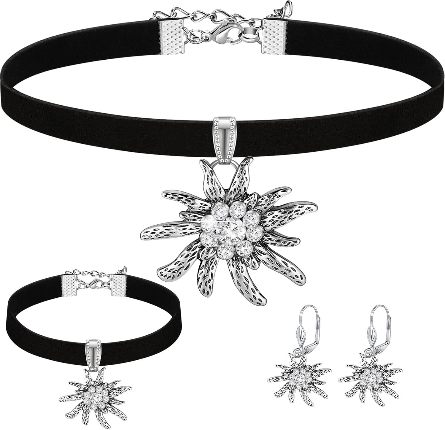 Henoyso Oktoberfest Jewelry Women Edelweiss Choker Bracelet Earrings