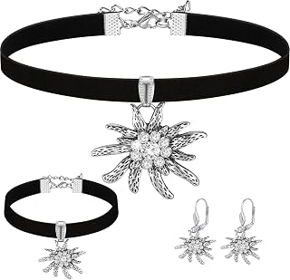 Henoyso Oktoberfest Jewelry Women Edelweiss Choker Bracelet Earrings | German Bavarian Jewelry Set, Oktoberfest Outfits Accessories, Adjustable Edelweiss Necklace, Rhinestone Earrings
