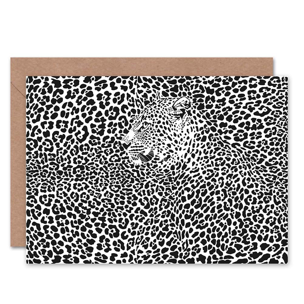 Wee Blue Coo PAINTING ILLUSTRATION BIG CAT LEOPARD INK SPOT PATTERN GREETINGS CARD