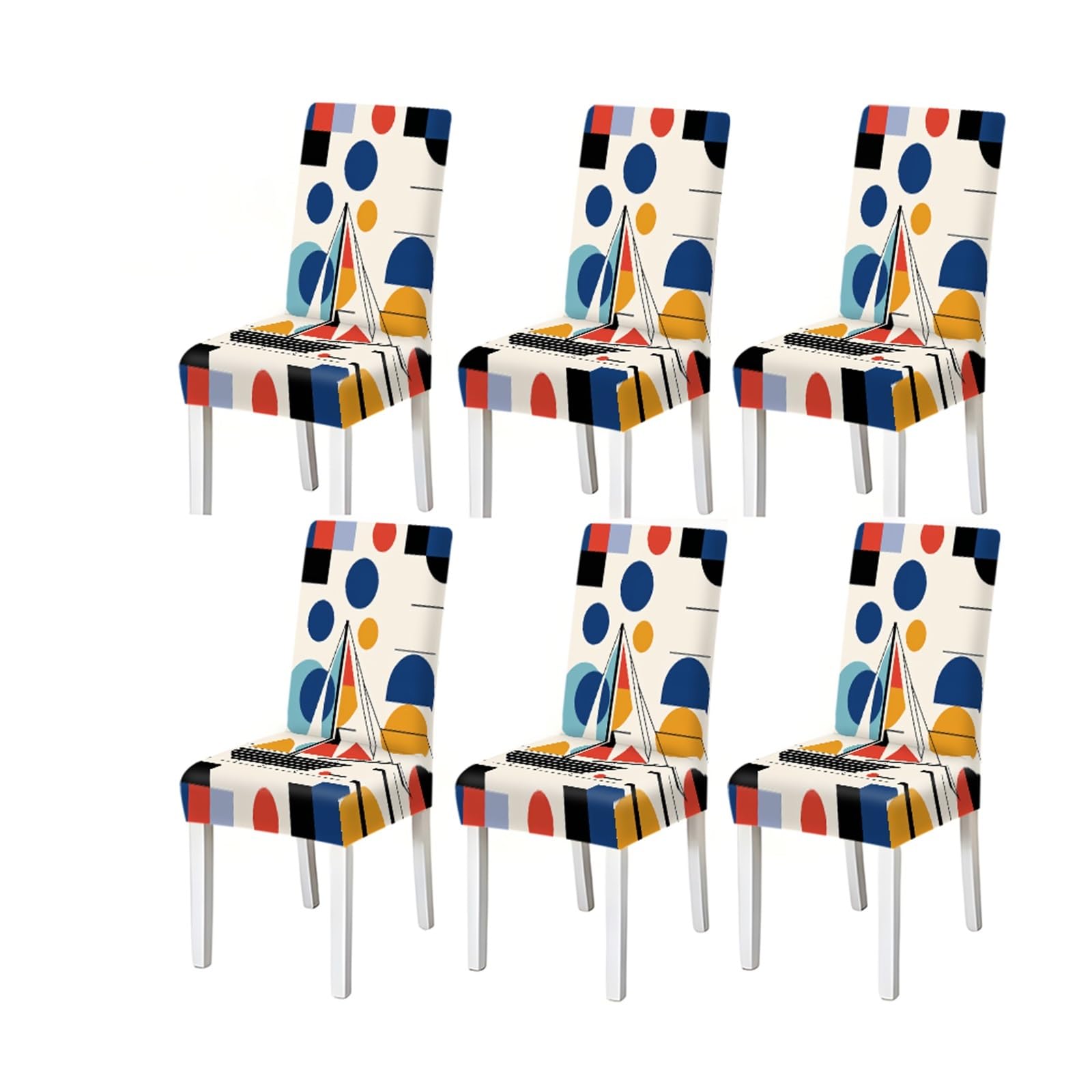 BOSUYBN Mid-Century Modern Geometric Sailboat Print Dining Chair Covers Set Of 2/4/6, Stretch Slipcovers For Kitchen Dining Room Furniture Protectors for Home Dining Room(6PCSChair cover)