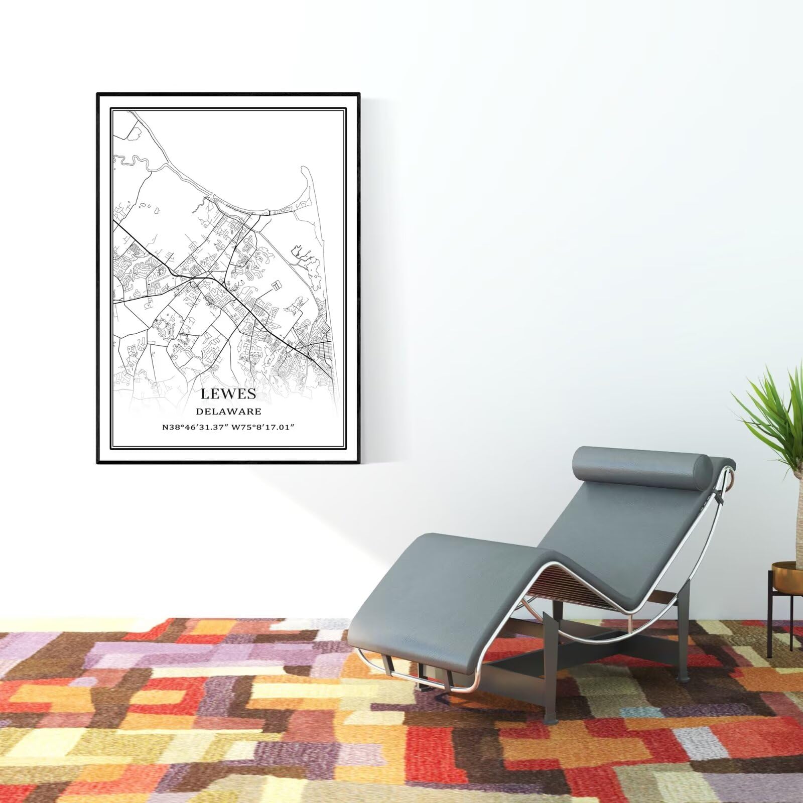 Tanokcrs Lewes Delaware Ameryka sztuka ścienna mapa miasta obrazy płótno nieoprawiona grafika nowoczesny prosty plakat wystrój domu biura 61 x 91 cm