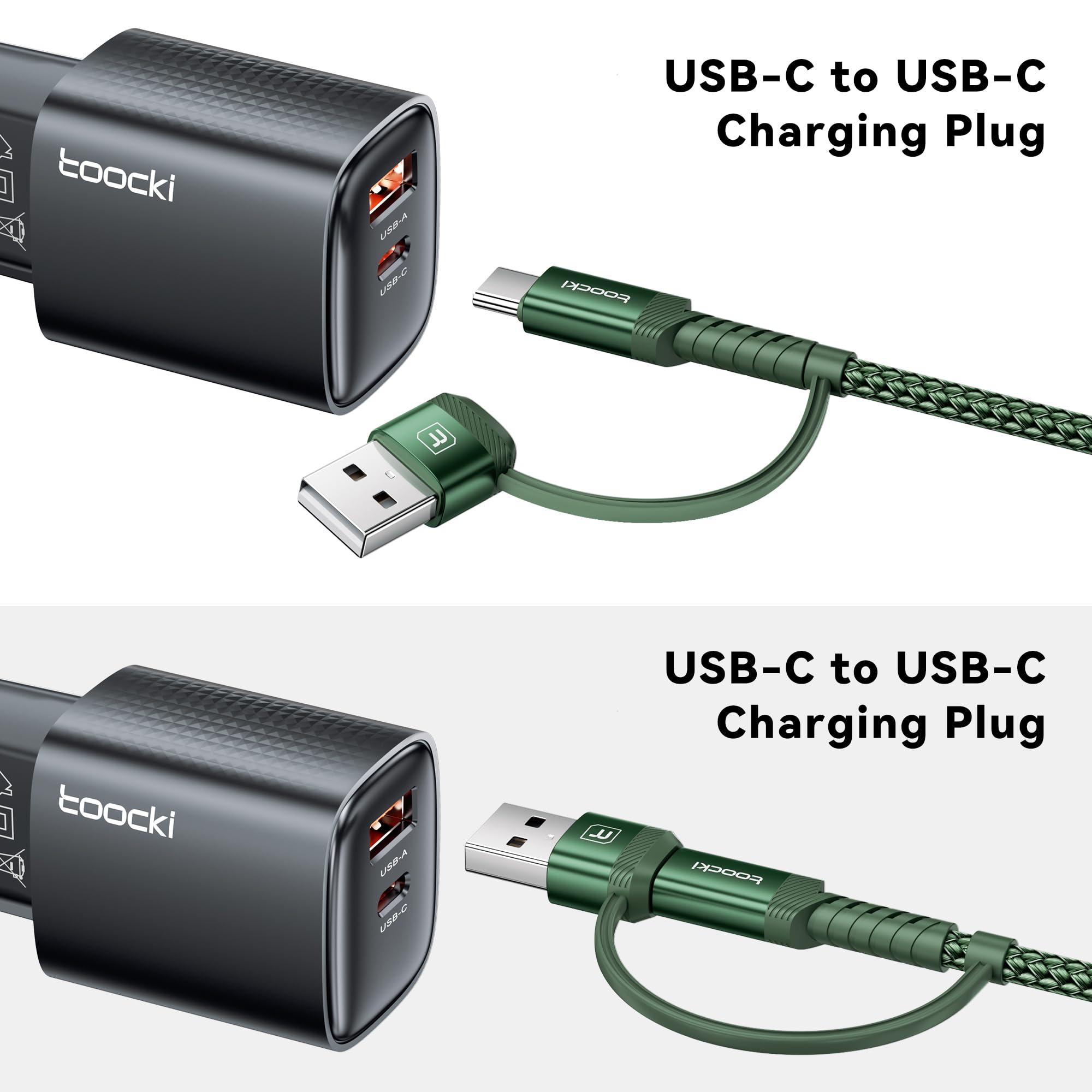 toocki Cavo da USB C a USB C da 240 W, 3,1 m, confezione da 2, cavo di ricarica 2 in 1 da USB A/C a tipo C, ad angolo retto PD 3.1, ricarica rapida per iPhone 17, 16, 15 Pro Max, MacBook Pro, iPad