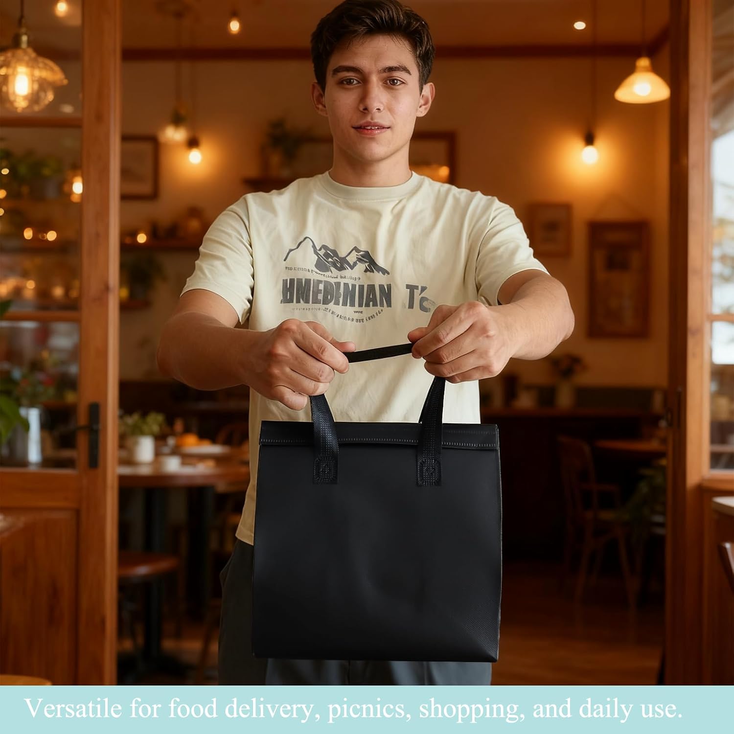 50Pcs Disposable Insulated Lunch Bags for Food Delivery Thermal Cooler Take Away Bag for Food Drink Party Supplies Trip - Aluminum Foil Liner, 5 Colors
