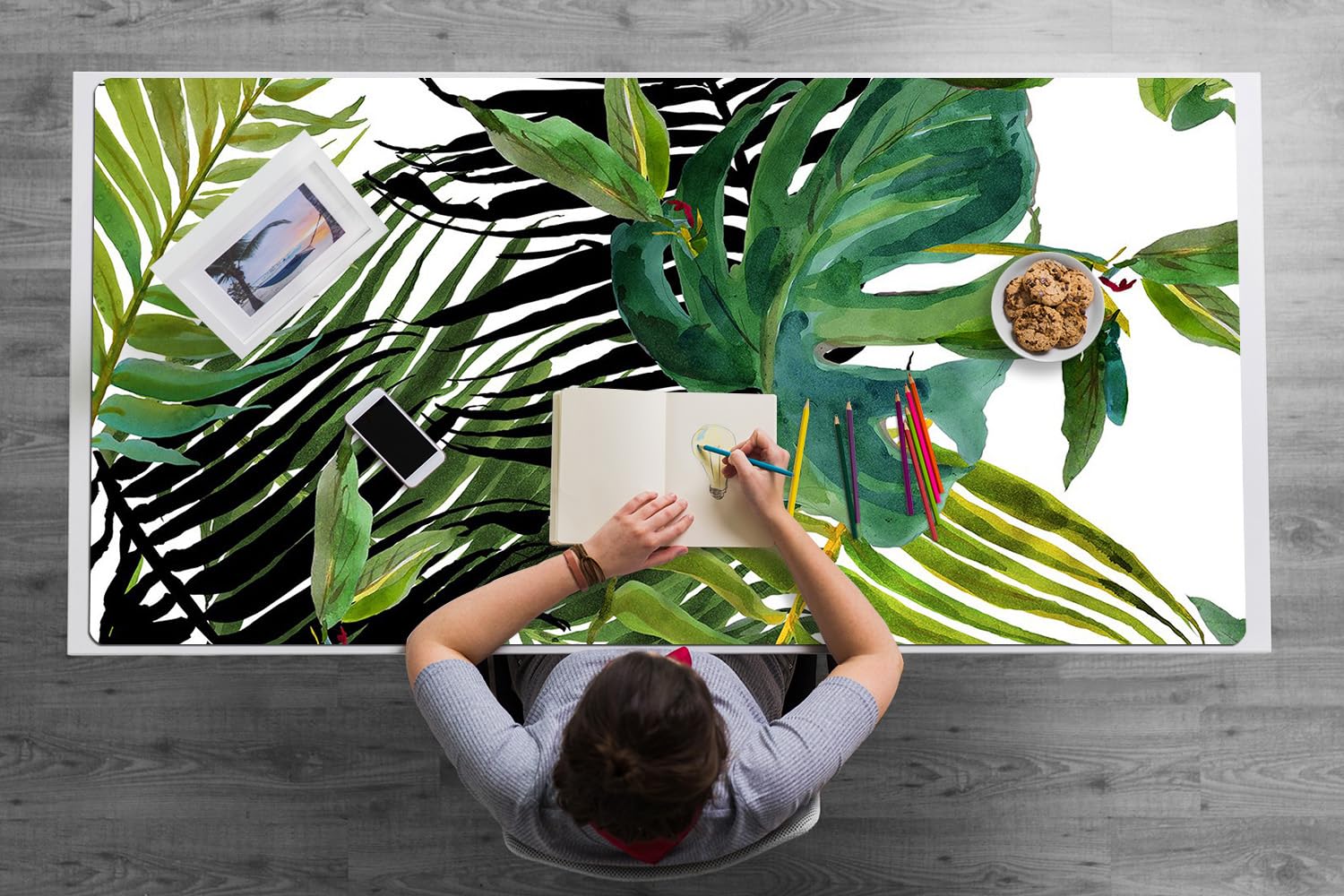 Sottomano da Scrivania 120x60 cm per Ufficio e Casa Impermeabile Protezione e Decorazione Superficie Protettiva Antiscivolo Facile da Pulire in Vinile PVC - Foglie tropicali