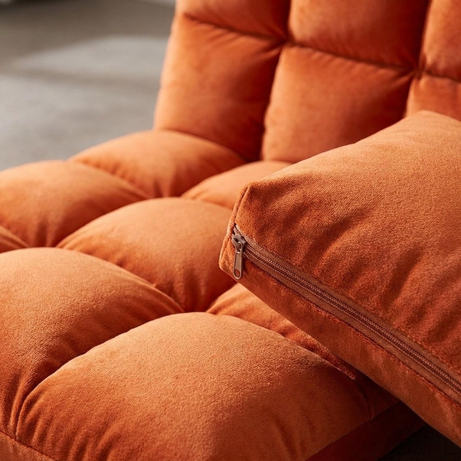 Silla Plegable de Suelo con Respaldo Reclinable, Silla Gaming, Sofá Ajustable, Asiento Suave, Hecha de Franela Y Esponja, Adecuada para, Naranja, Individual