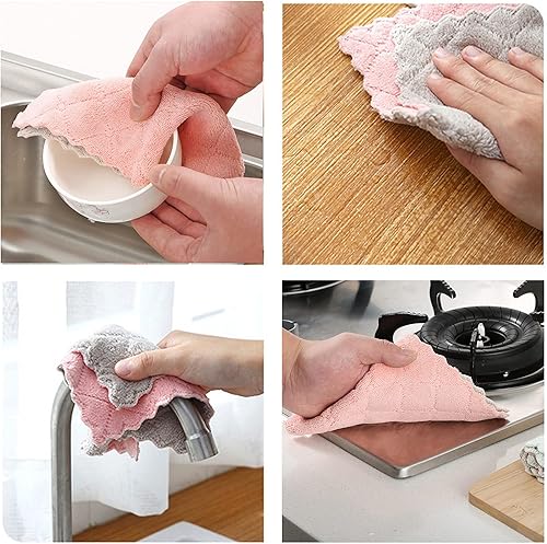 Miniatura 5 de Paquete de 10 paños de cocina, paños de microfibra para platos, paños de cocina de terciopelo coral súper absorbentes, paños de limpieza de primera
