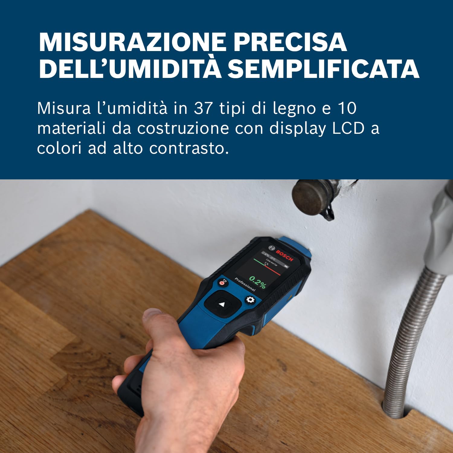 Bosch Professional Igrometro con pin di misurazione GMP 2-15 (misura 37 tipi di legno e 10 materiali da costruzione, termoigrometro integrato, IP65, 2 batterie AA, custodia)