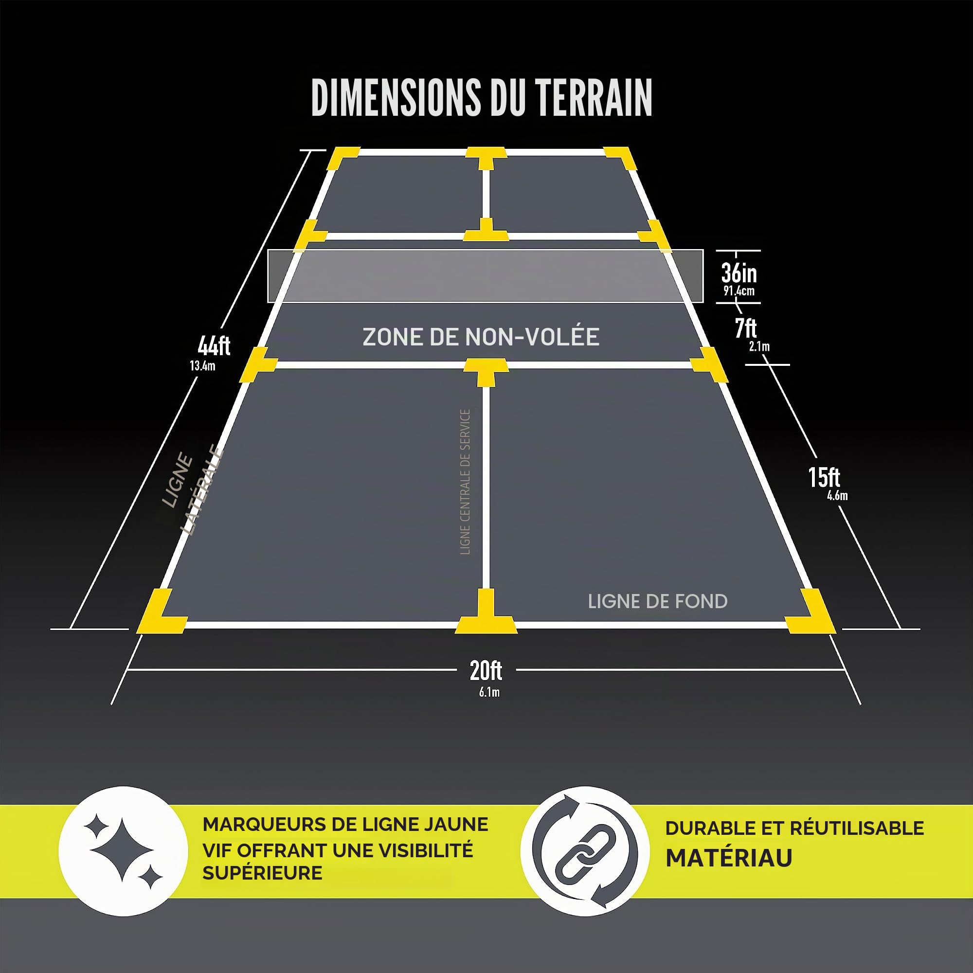 Franklin Sports Kit de marqueurs de Terrain de Pickleball – Ensemble de marquage de Lignes avec mètre Ruban – Marqueurs de Taille Officielle