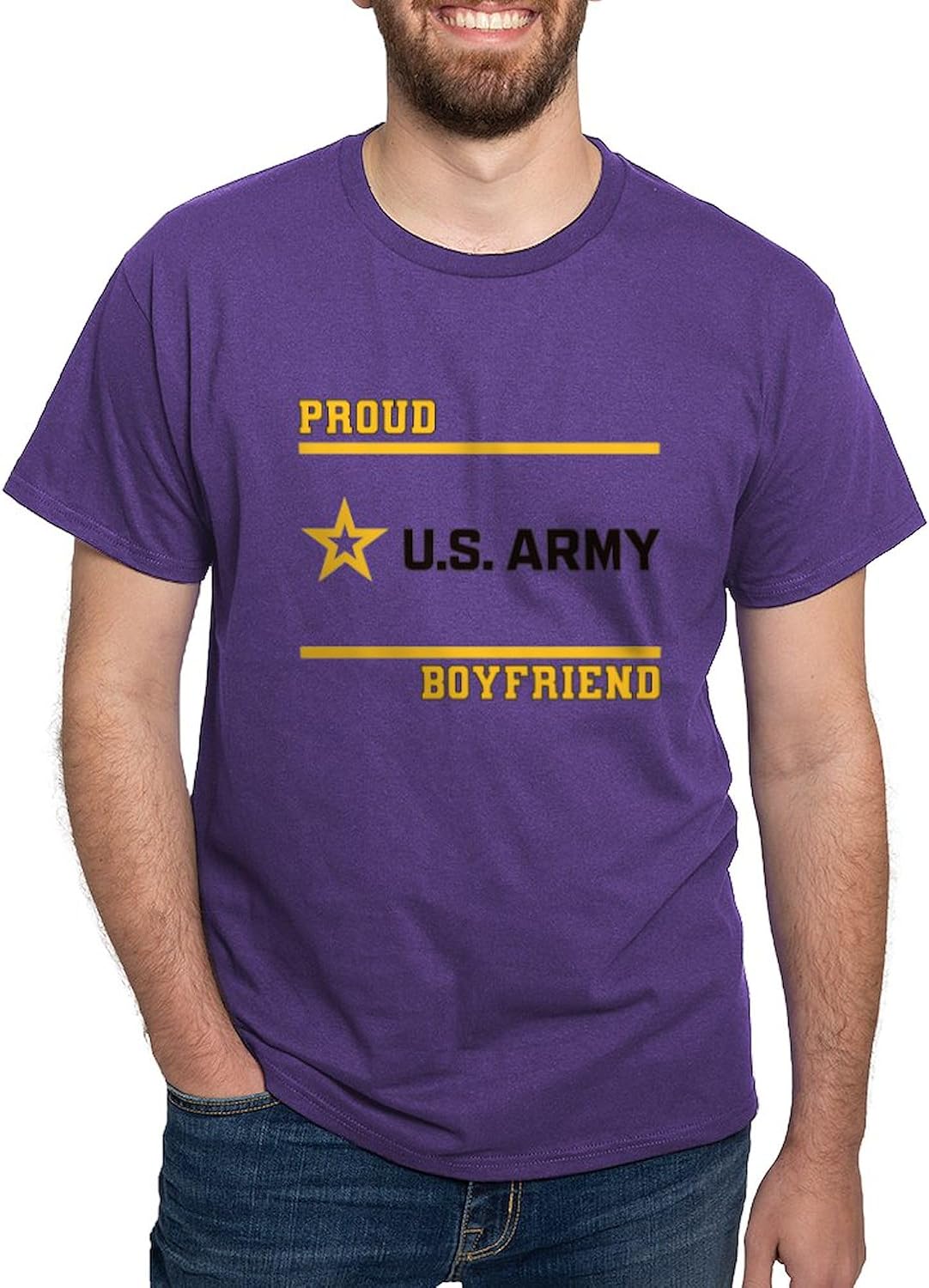 CafePress Proud Army Boyfriend Black and Gold T Shirt Men's 100% Cotton, Classic Graphic Dark T-Shirt