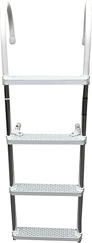 Miniatura 2 de Marine Boat Aluminio Blanco Polietileno Natación Embarcación 4 Pasos Escalera Gancho 46X15