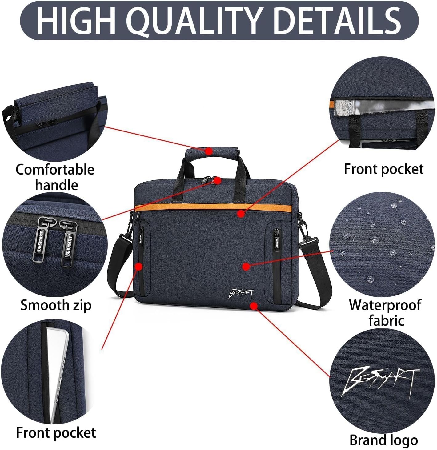 BESMART Waterproof RFID Laptop Bag fits 15.6 Inch Computer, Shoulder Business Briefcase Bag Crossbody Messenger Bags for Men