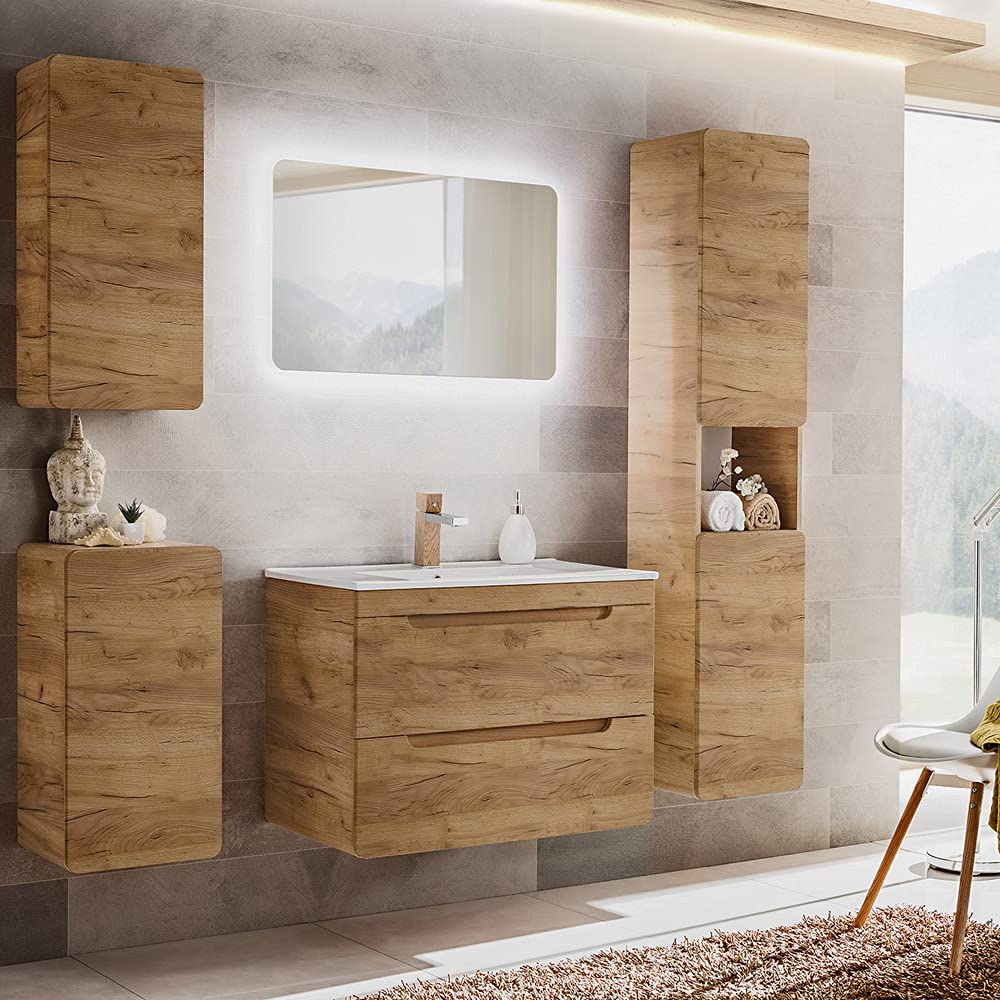 Lomadox Armadietto da bagno da parete Wotaneiche Nb, 1 anta, larghezza x altezza x profondità: 35 x 75 x 22 cm