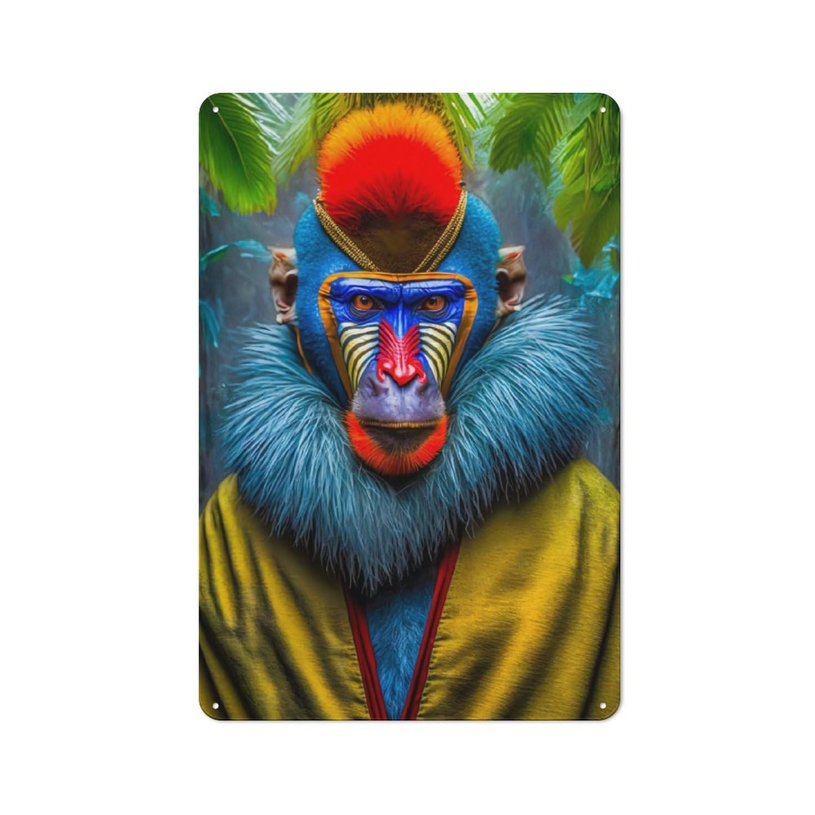 Junmoney Tropical Mandrill Joy Rustic Tin Wall Plaque 30X20cm, Rustic Kitchen Decor For Cottage, Kitchen, Hallway Or Breakfast Nook