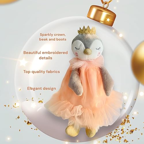 Miniatura 5 de Regalos de peluche de pingüino para niños, lindo muñeco de peluche de pingüino, 15 pulgadas (vestido de pingüino de princesa, melocotón)