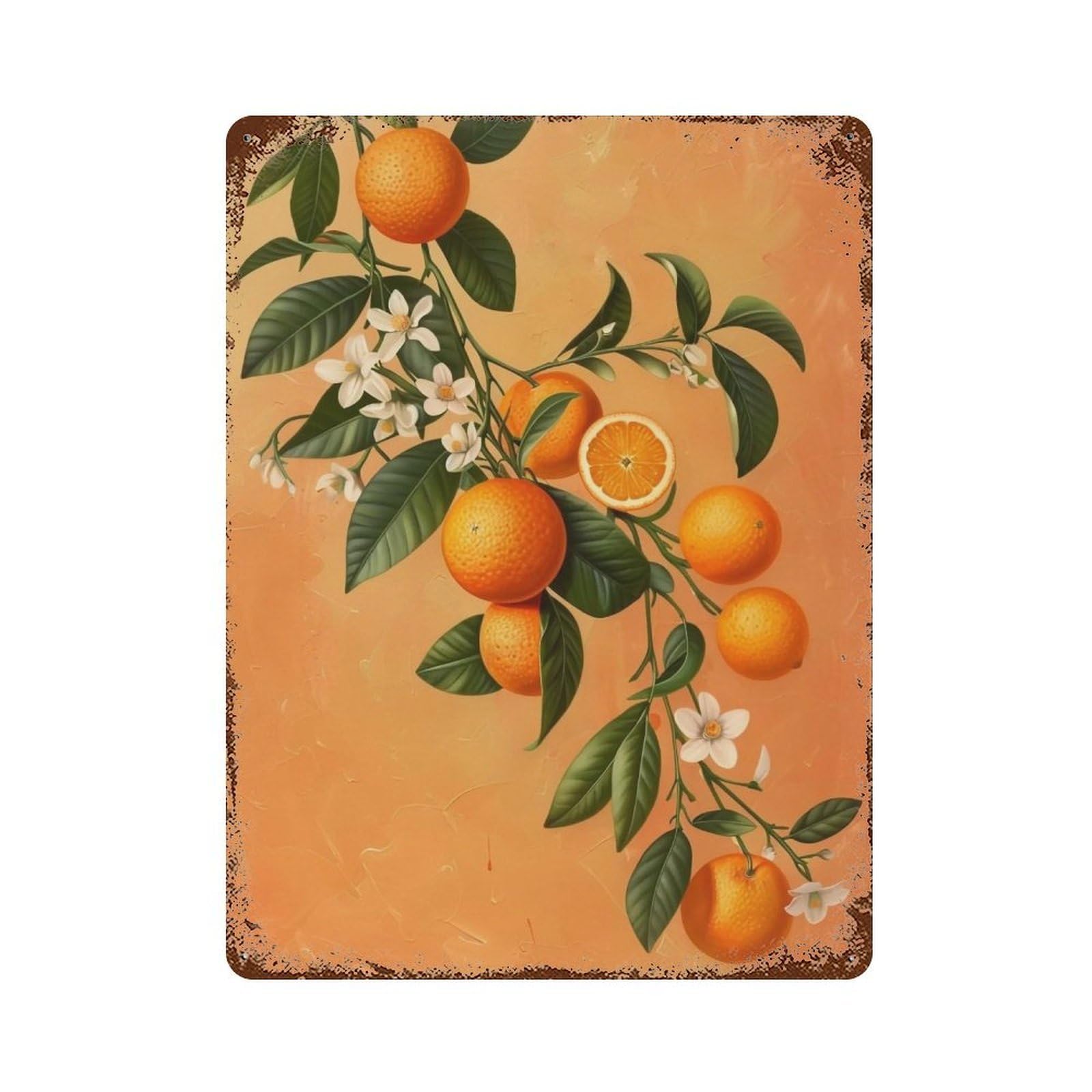WUJHGRSG Orange Blossom Bough 01 Wall Art Retro Iron Vintage Metal Tin Sign Poster Modern Decor for Home Cofffee Club Bar Shop Style 40x30cm
