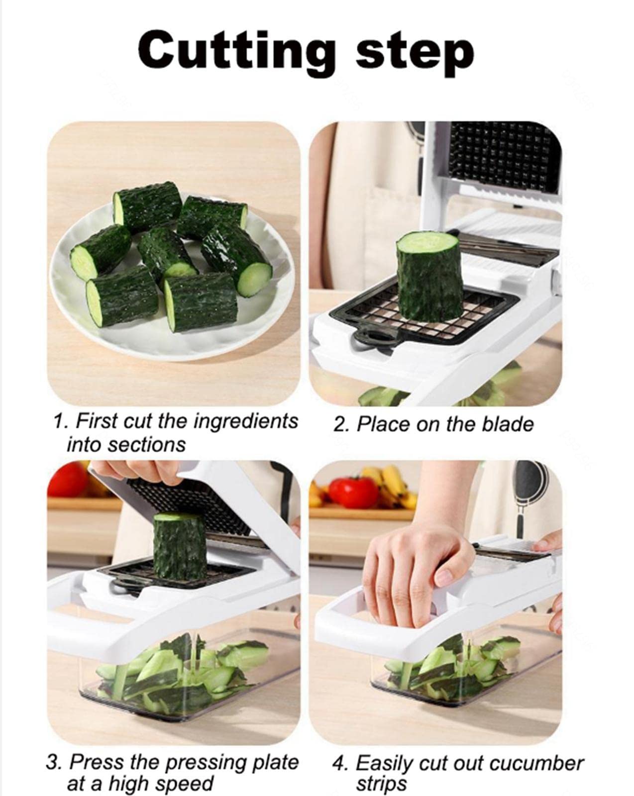 Gemüseschneider, Multifunktionaler All-in-1-Obst- und Gemüseschneider, Gemüseschneider für Die Küche, Würfelschneider, Karotten- und Knoblauchschneider mit Behälter,B