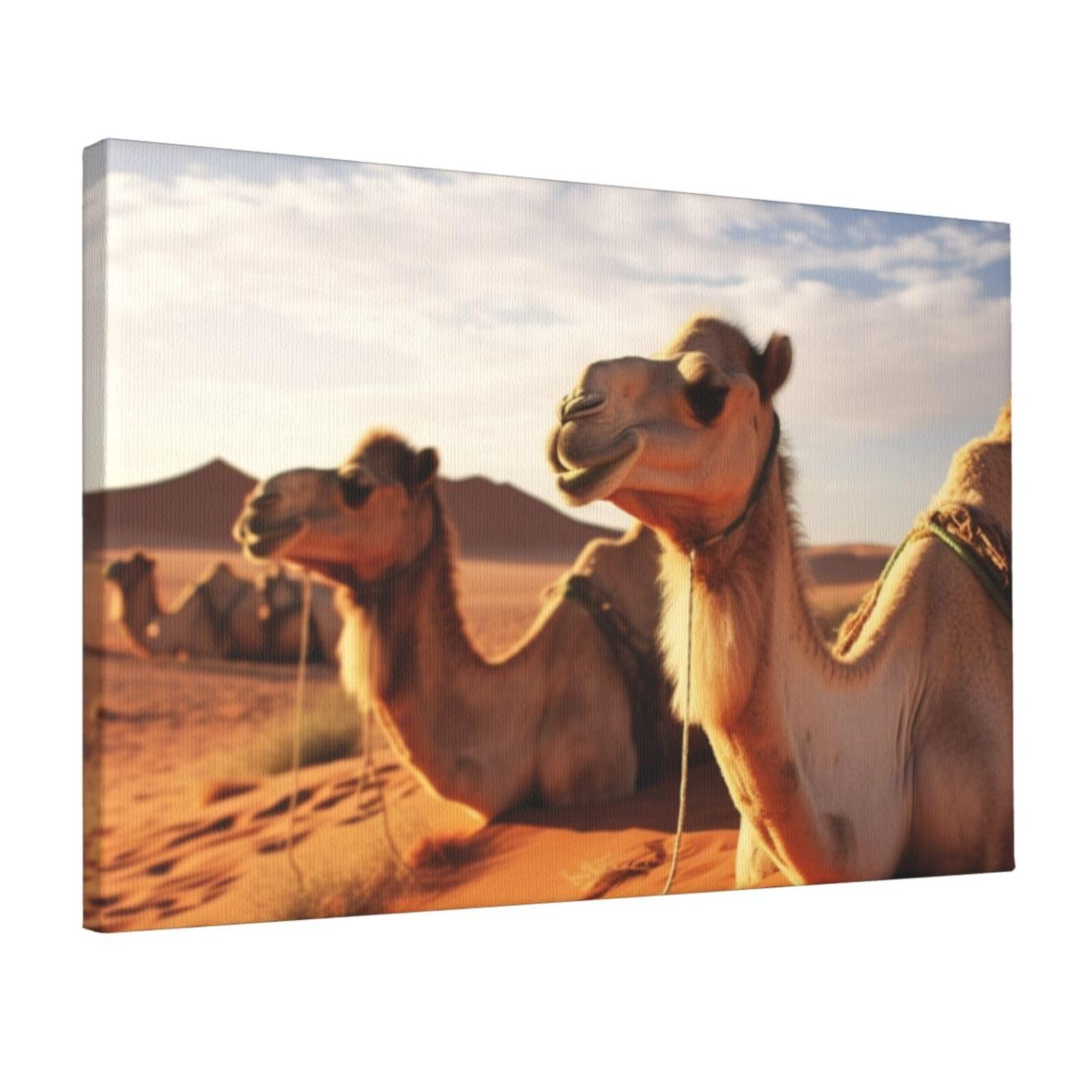 KLOPH Camels Rest Desert Canvas Wall Art for Living Room 12"x18" Modern Artwork Painting for Bathroom Hanging Canvas Prints Aesthetic Wallart for Bedroom Kitchen Office Wall Decor
