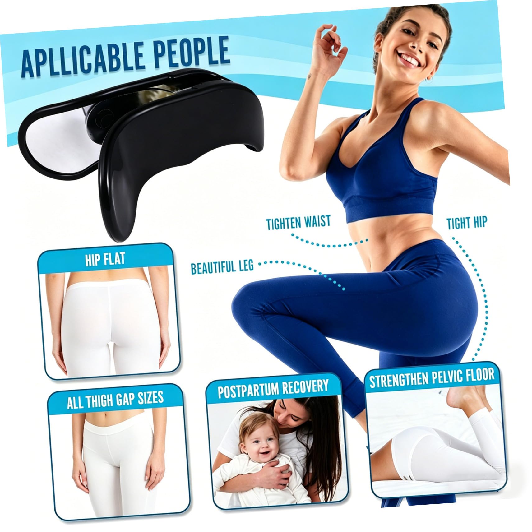 Abaodam Entrenador de Glúteos Compacto Negro Ejercitador de Músculos Cadera para Mujeres Entrenador de Cadera Portátil Adecuado para Tonificación y Ejercicio en Casa