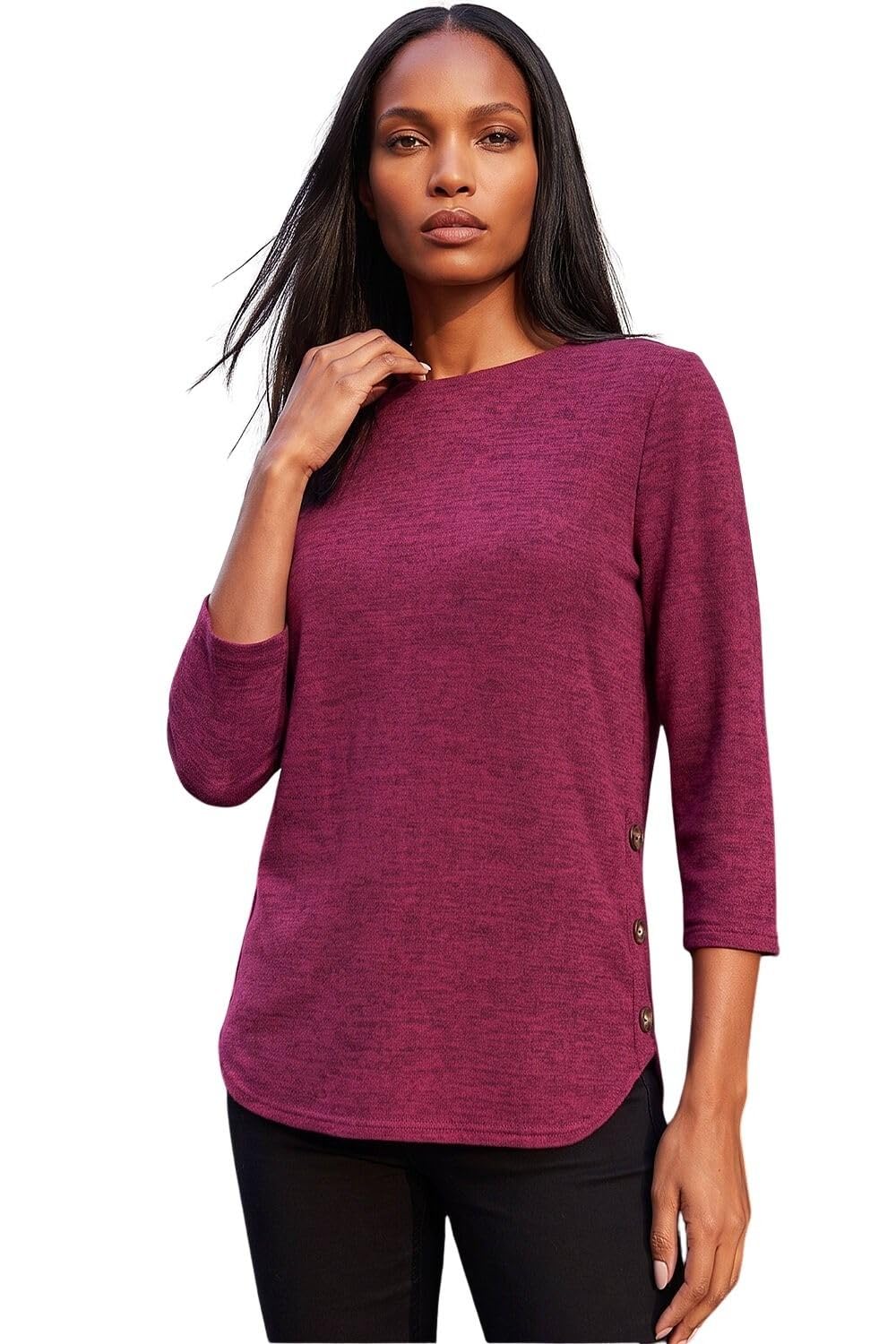 Roman Women's Plum Plus Originals Curved Hem Stretch Top For Uk - Everyday Autumn Winter Round Neckline Comfy Soft Evening Vacation Work Party Night Out - Size 20