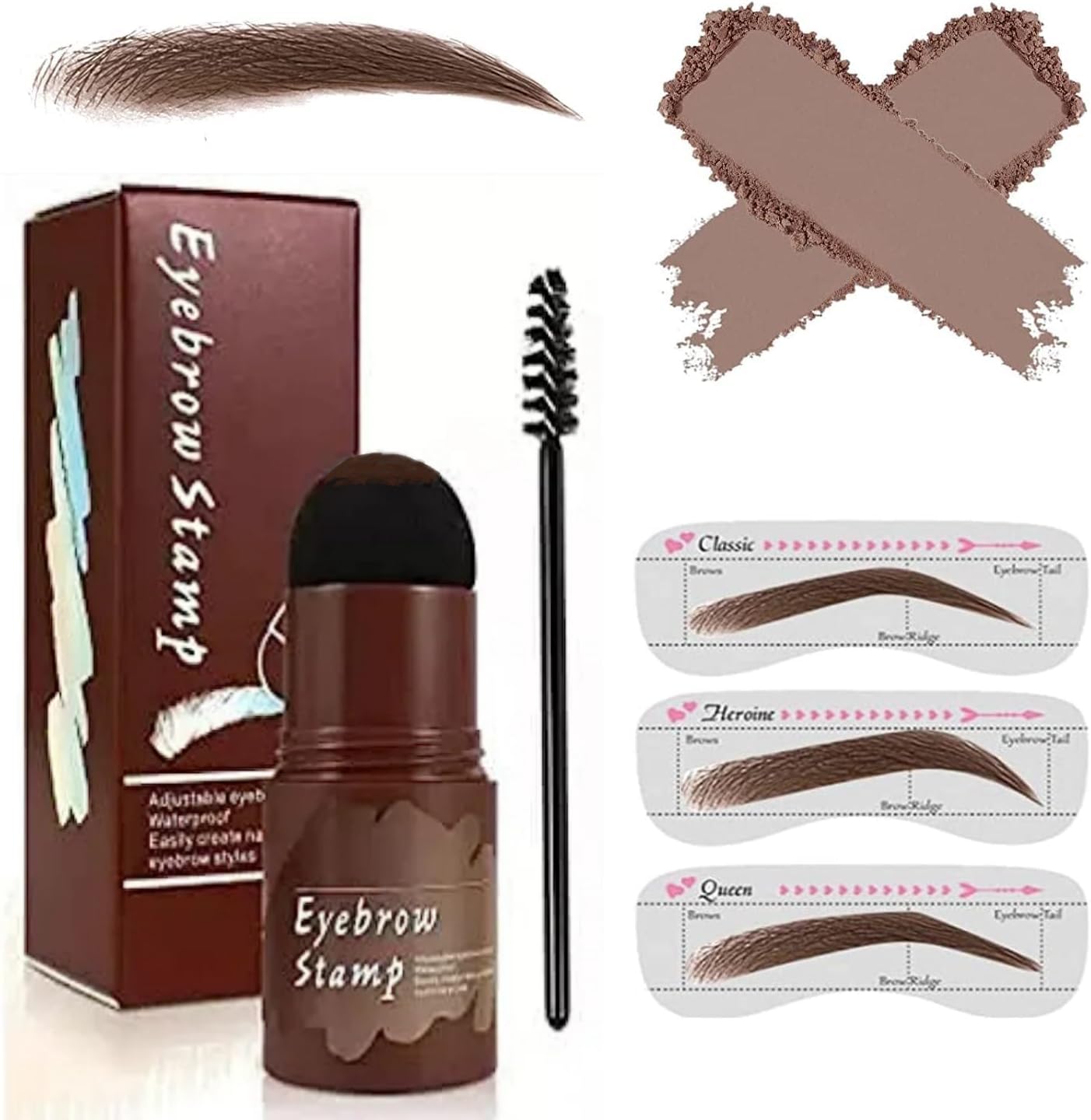 Bajajbeautyshop Professional Eyebrow Filler and Shaper Kit for Women and Men - Eyebrow Stamp, 2Pcs Eyebrow Brush, 3Pcs Stencils (BROWN)-image-15