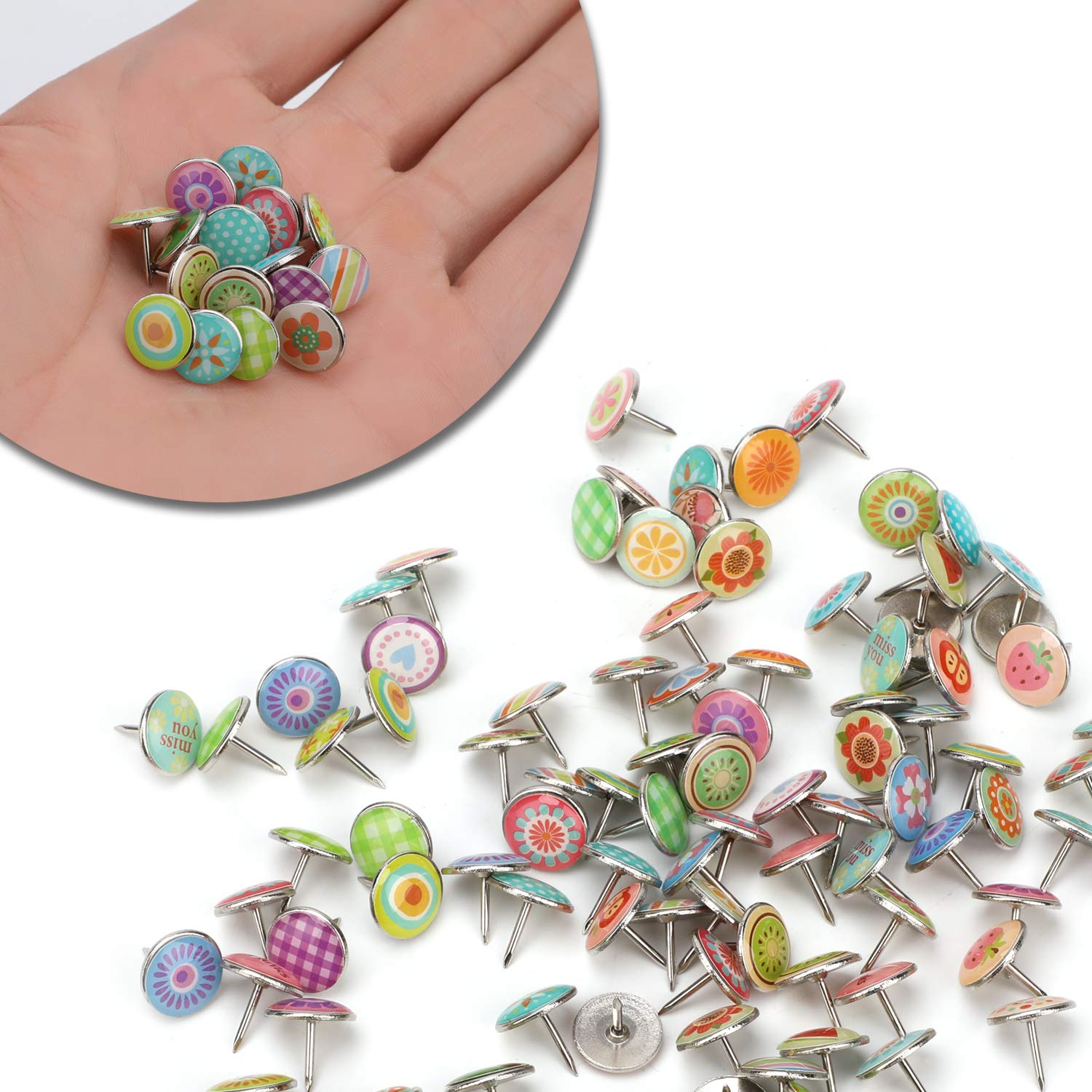 Image secondaire de MWOOT 100 pièces Punaises Decoratives Map,Mode créatives métalliques Push Pins pour mur, cartes, photos, tableau d'affichage ou