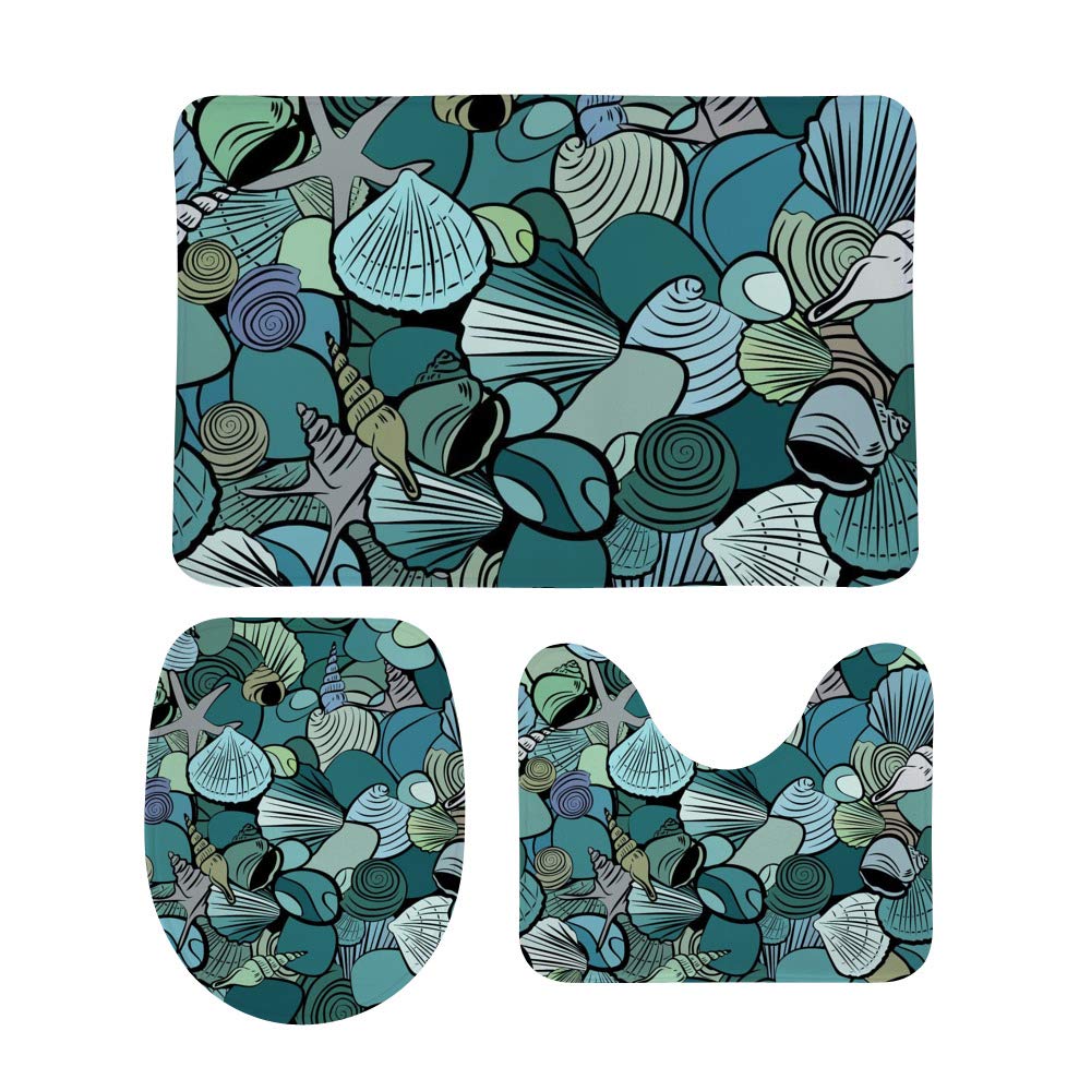 Tapis de bain antidérapants lot de 3 absorbants à motif coquillages pour porche et cuisine