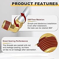 Vista 3 de Siptenk 1/2" Codo DOT de Latón Empuje para Conectar Accesorios de Línea de Aire 5 PIEZAS, Tubo de 1/2" OD x Rosca NPT de 1/2" Accesorios de Conexión