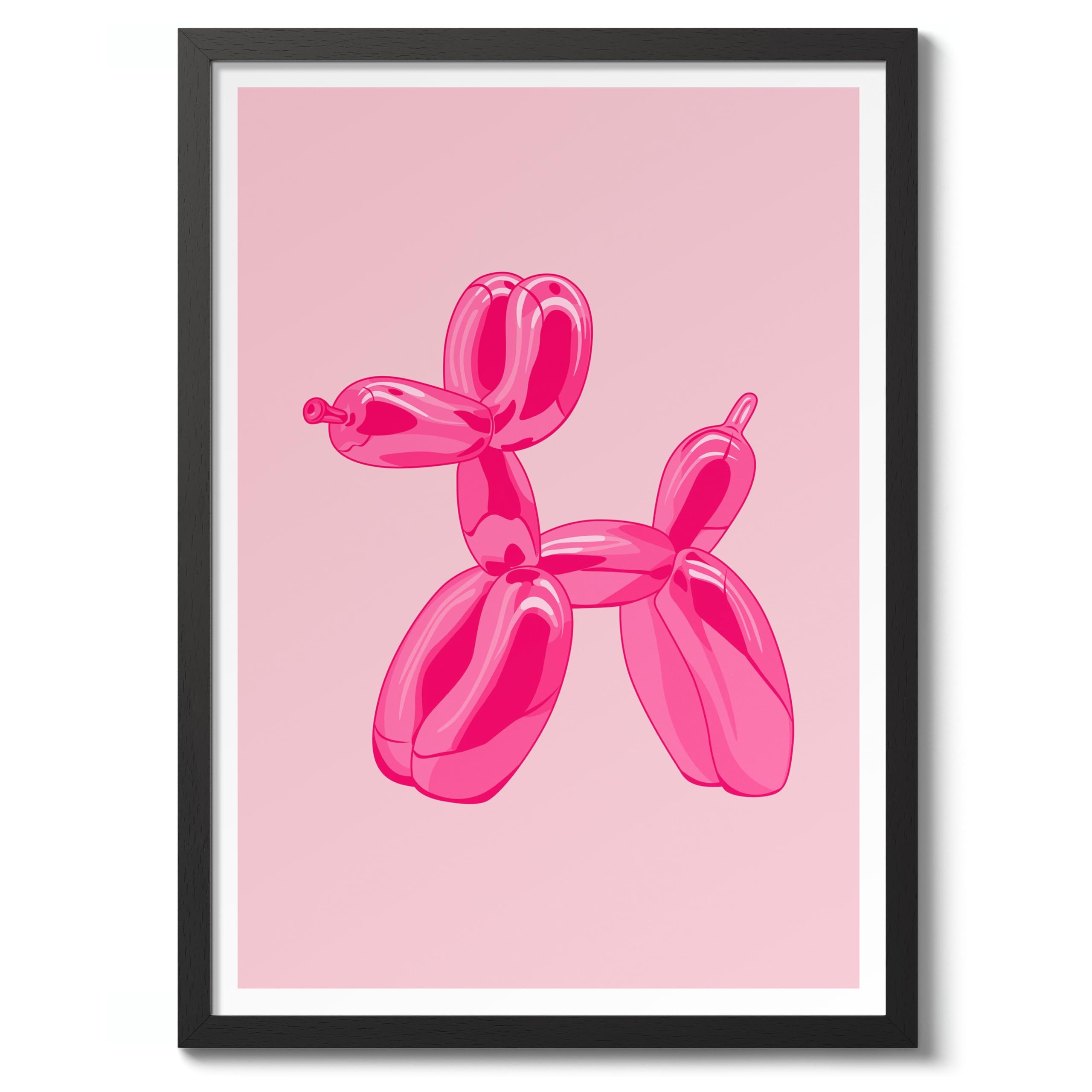 Animato Balloon Dog Hot Pink Preppy Aesthetic Girls Bedroom Wall Art Decor, Archival Matte, 50x70cm (Black Frame) - 50x70cm โ image 1