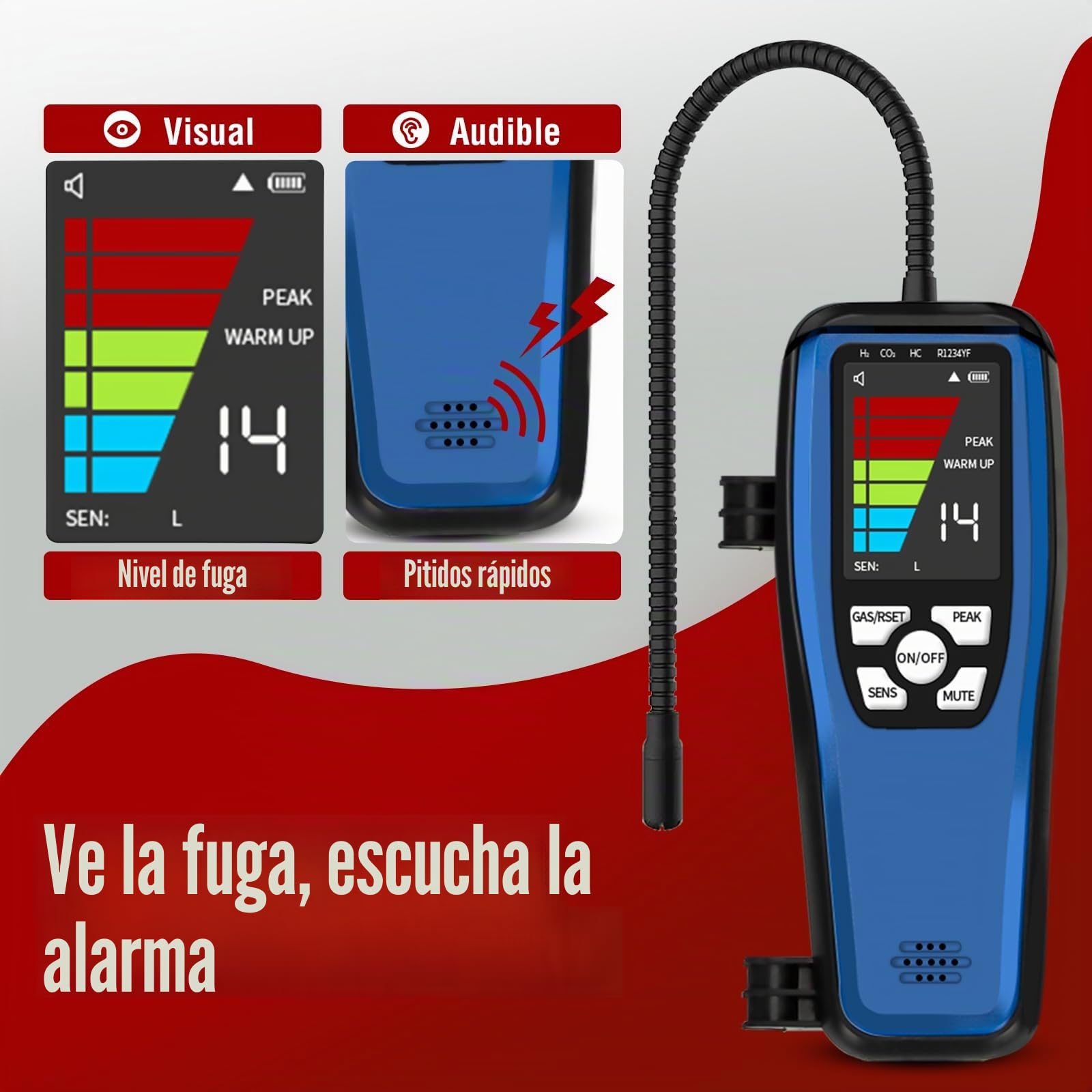 Aprvtio ALD-100 Detector de Fugas de refrigerante, Detector de Fugas con batería de 3000 mAh, Pantalla Grande de 2,8", alarmas visuales y auditivas, Detector Fugas freon para R32, R134a, R454B (1)