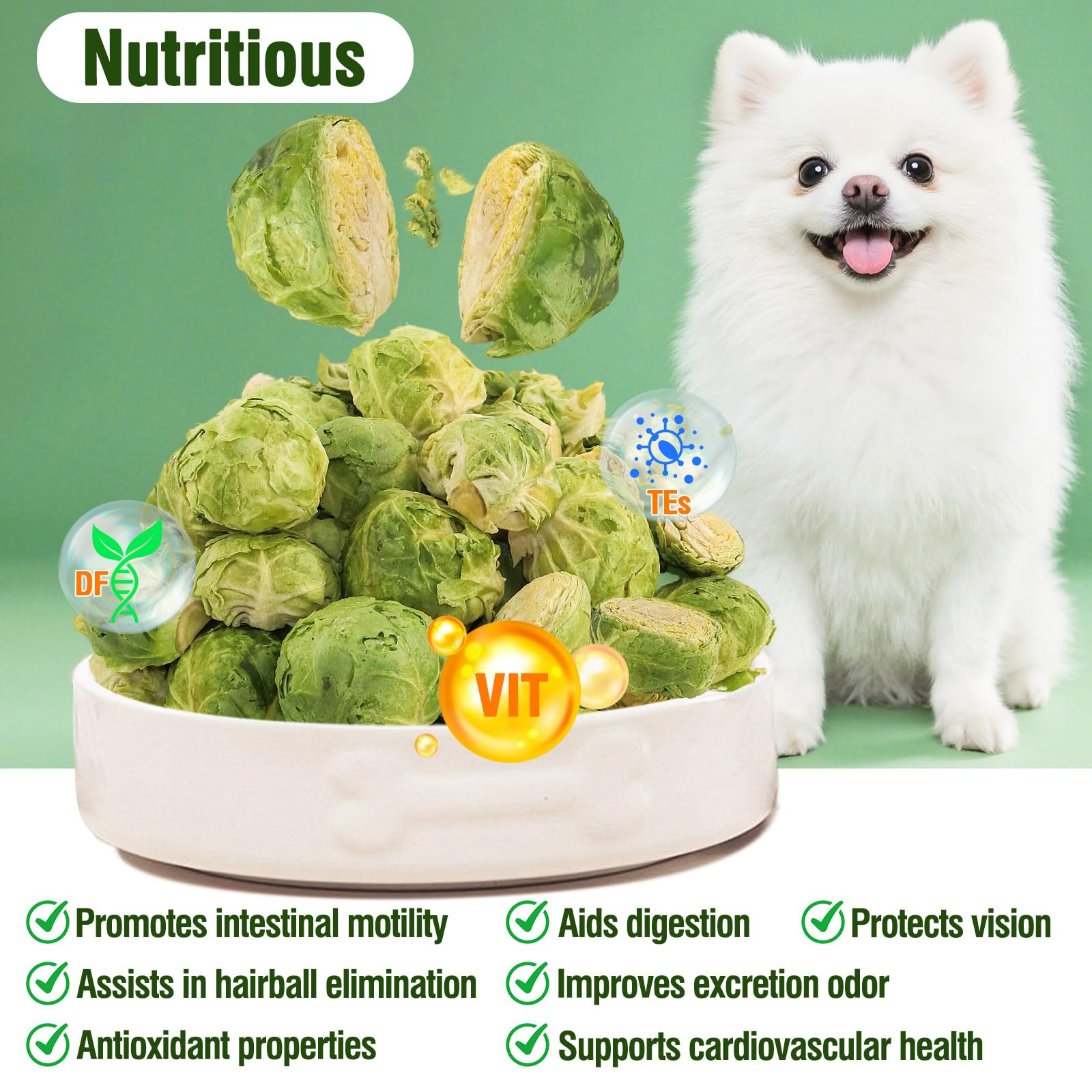 Cavoletti di Bruxelles Liofilizzati Naturali per Animali Domestici – Snack Monoingrediente, Ricco di Nutrienti e Basso in Calorie per Cani, Conigli, Uccelli, Tartarughe e Cavie 79g