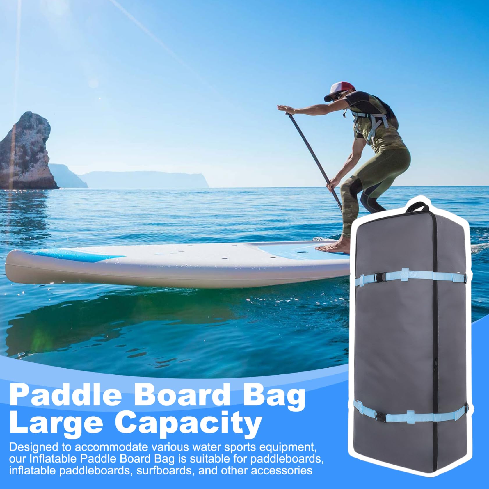 Sac à pagaie, 35.4x17.3x9.5 poulche à Dos Paddle Bosses à Paddle avec poignée, Sac paddard Gonflable imperméable, Sac de Surf, Sac de Voyage pour Les Sports Nautiques extérieurs